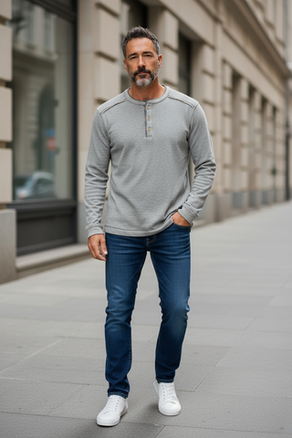 SUPER SOFT FLEECY HENLEY - CHAMBRAY