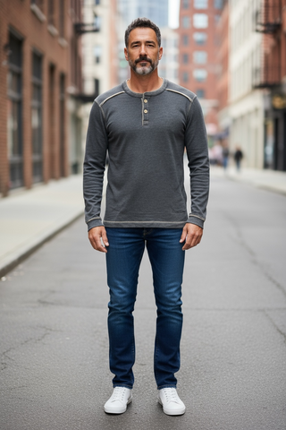 SUPER SOFT FLEECY HENLEY - NAVY