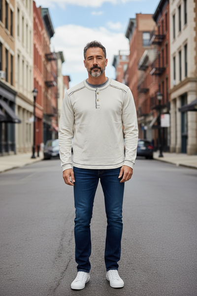 SUPER SOFT FLEECY HENLEY - NATURAL