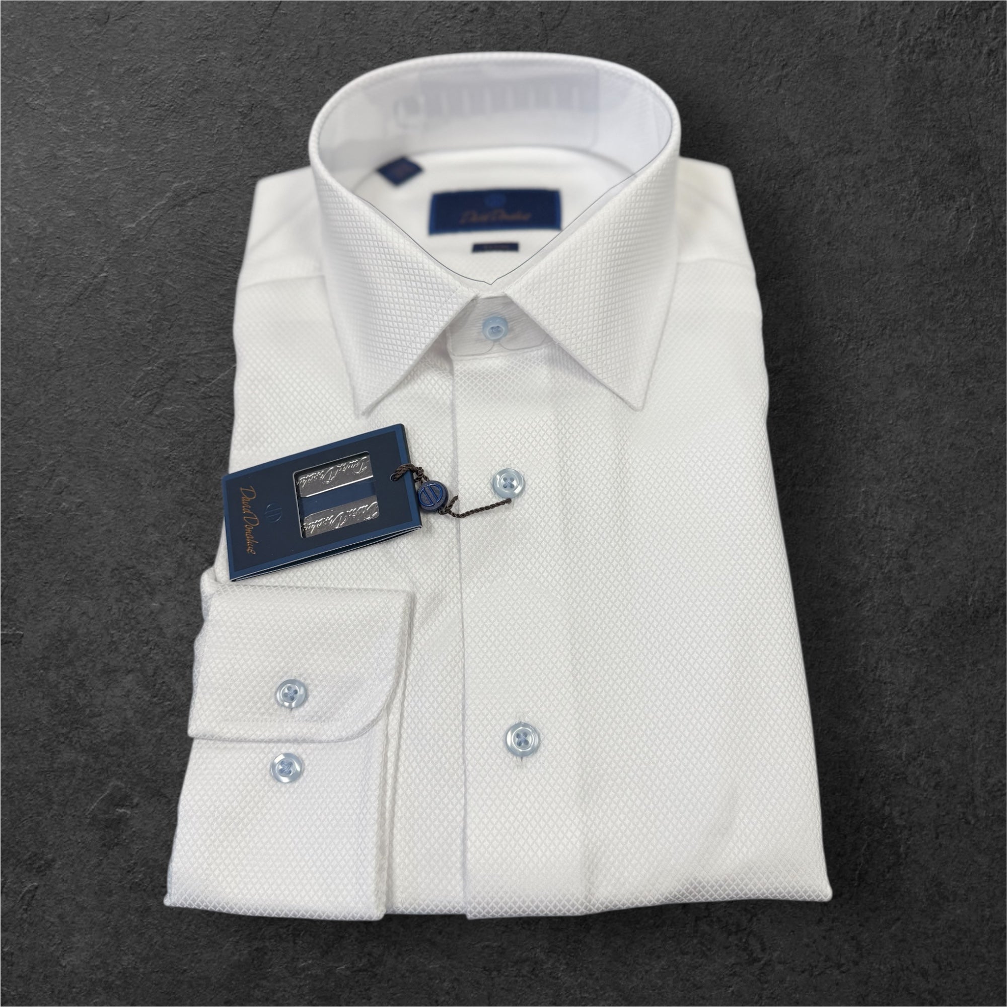 TRIM FIT DOBBY DRESS SHIRT - 2/3 WHITE