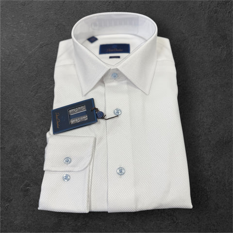 TRIM FIT DOBBY DRESS SHIRT - 4/5 WHITE
