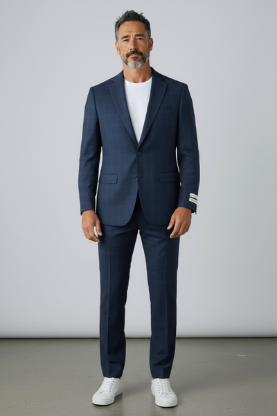 STRETCH SUIT WINDOWPANE - BLUE