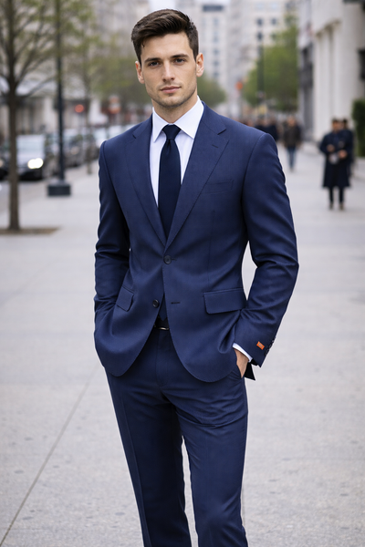 WOOL FASHION SLIM SUIT - NAVY