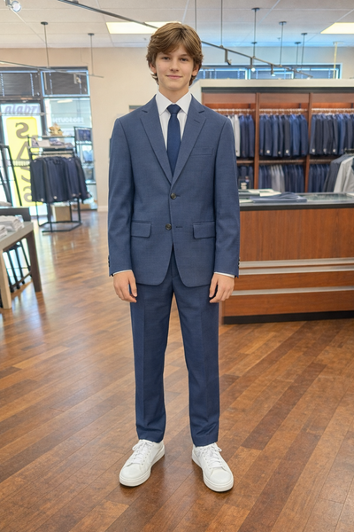 BOYS ARTIE 100%WOOL SUIT - MED BLUE
