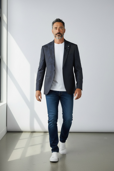PEAKY PAISLY PEAK DINNER JACKET - NAVY