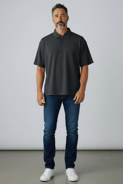 DRESSY HARD COLLAR POLO - BLACK