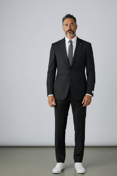 ALL WOOL TONAL SUIT - BLACK