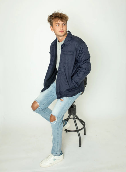 QUILTED SHERPA SHACKET - NAVY