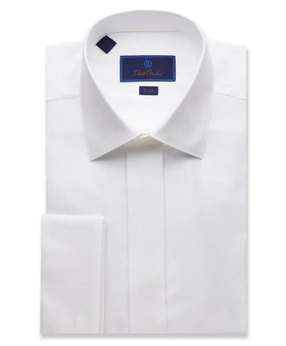 TRIM FIT HIDDEN PLACKET 4/5 TUX SHIRT - WHITE