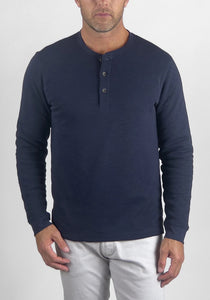FUZZY LINED HENLEY - NAVY
